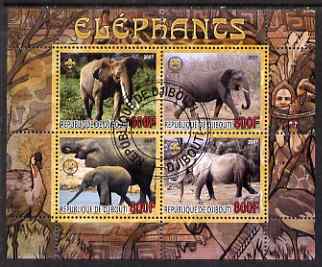 Djibouti 2007 Elephants perf sheetlet containing 4 values fine cto used , stamps on animals, stamps on elephant, stamps on elephants