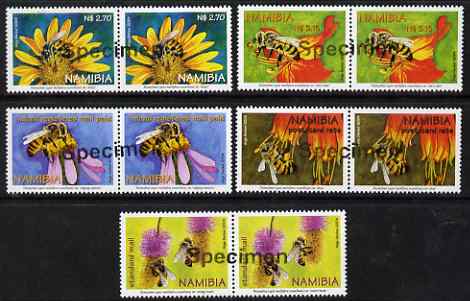 Namibia 2004 Honey Bees perf set of 5 in pairs overprinted SPECIMEN (opt goes across 2 stamps) unmounted mint, as SG 959-63, stamps on insects, stamps on bees, stamps on honey