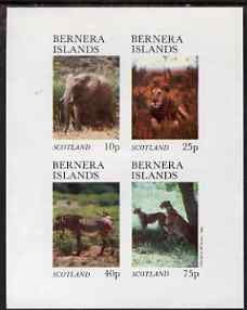 Bernera 1981 Animals (Elephant, Lion, Zebra) imperf set of 4 values (imprint within main stamp design) unmounted mint, stamps on , stamps on  stamps on animals, stamps on  stamps on cats, stamps on  stamps on elephant, stamps on  stamps on elephants, stamps on  stamps on zebras, stamps on  stamps on zebra