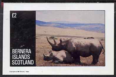 Bernera 1981 Rhino imperf deluxe sheet (Â£2 value) unmounted mint, stamps on animals, stamps on rhinos