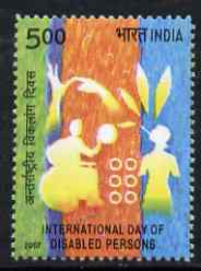 India 2007 International Day of Disabled Persons 5r unmounted mint, stamps on disabled, stamps on blind, stamps on wheelchairs, stamps on 