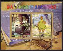 Congo 2007 Walt Disney Cartoons perf s/sheet #01 containing 2 values fine cto used, stamps on films, stamps on cinema, stamps on movies, stamps on disney, stamps on 