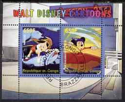 Congo 2007 Walt Disney Cartoons perf s/sheet #04 containing 2 values fine cto used, stamps on films, stamps on cinema, stamps on movies, stamps on disney, stamps on 