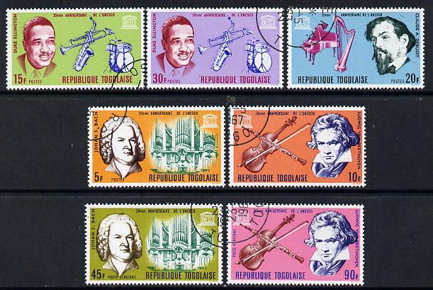 Togo 1967 UNESCO (Musical Instruments & Musicians) set of 7 cto used, SG 517-23, stamps on music  unesco      united-nations    harps, stamps on musical instruments