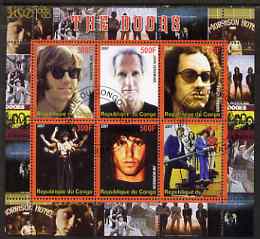 Congo 2007 The Doors (pop group) perf sheetlet containing 6 values fine cto used, stamps on personalities, stamps on music, stamps on pops, stamps on rock, stamps on doors
