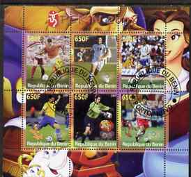 Benin 2007 Beijing Olympic Games - Football perf sheetlet containing 6 values (Disney characters in background) fine cto used, stamps on sport, stamps on olympics, stamps on disney, stamps on football