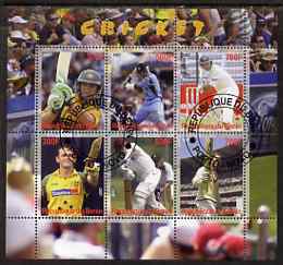 Benin 2007 Cricket perf sheetlet containing 6 values fine cto used , stamps on sport, stamps on cricket