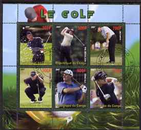 Congo 2007 Golf perf sheetlet containing 6 values fine cto used , stamps on sport, stamps on golf