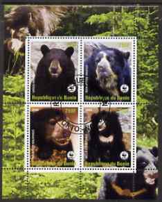 Benin 2008 WWF - Bears perf sheetlet containing 4 values fine cto used, stamps on animals, stamps on  wwf , stamps on bears