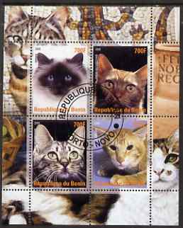 Benin 2008 Domestic Cats #2 perf sheetlet containing 4 values fine cto used, stamps on cats