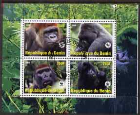 Benin 2008 WWF - Gorillas perf sheetlet containing 4 values fine cto used, stamps on animals, stamps on  wwf , stamps on gorillas, stamps on apes