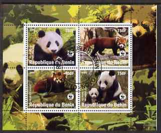 Benin 2008 WWF - Panda Bears perf sheetlet containing 4 values fine cto used, stamps on animals, stamps on  wwf , stamps on pandas, stamps on bears