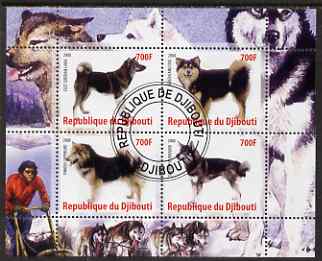 Djibouti 2008 Dogs #1 perf sheetlet containing 4 values fine cto used, stamps on dogs