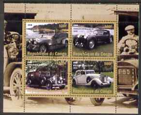 Congo 2008 Luxury Cars perf sheetlet containing 4 values fine cto used, stamps on cars, stamps on rolls, stamps on rolls royce, stamps on daimler