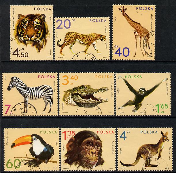 Poland 1972 Zoo Animals set of 9 cto used, SG 2147-55, stamps on animals    zoo    cats, stamps on  zoo , stamps on zoos, stamps on 