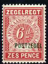Transvaal 1895 6d rose Fiscal stamp overprinted for Postal use unmounted mint, SG 215, stamps on , stamps on  qv , stamps on 