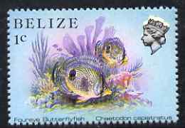 Belize 1984-88 Butterflyfish 1c def perf single with fine downward shift of black & yellow (Queen with white aura and blurred fish) unmounted mint, SG 766var, stamps on fish, stamps on marine life