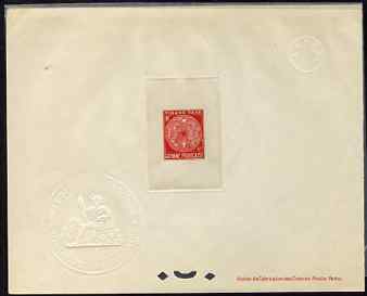 French Guiana 1947 Postage Due 4f rose-red Epreuves deluxe proof sheet in issued colour with Official French Colonies impressed die stamp (from very limited printing) bei..., stamps on amphibians, stamps on frogs