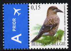 Belgium 2002-09 Birds #5 Spotted Nutcracker 0.15 Euro unmounted mint se-tenant with Priority Label SG 3694c, stamps on birds, stamps on 