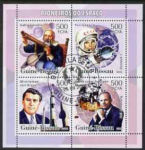 Guinea - Bissau 2006 Pioneers of Space perf sheetlet containing 4 values fine cto used, stamps on space, stamps on rockets, stamps on galilei, stamps on galileo, stamps on apollo, stamps on 