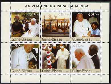 Guinea - Bissau 2003 Popes Travels to Africa perf sheetlet containing 6 x 450 values unmounted mint Mi 2620-25, stamps on personalities, stamps on pope, stamps on popes, stamps on religion, stamps on mandela, stamps on pope, stamps on nobel, stamps on personalities, stamps on mandela, stamps on nobel, stamps on peace, stamps on racism, stamps on human rights