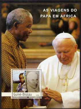 Guinea - Bissau 2003 Popes Travels to Africa perf s/sheet containing 1 x 3000 value unmounted mint Mi BL 442, stamps on personalities, stamps on pope, stamps on popes, stamps on religion, stamps on mandela, stamps on pope, stamps on nobel, stamps on personalities, stamps on mandela, stamps on nobel, stamps on peace, stamps on racism, stamps on human rights