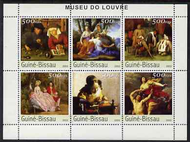 Guinea - Bissau 2003 The Louvre Museum perf sheetlet containing 6 x 500 values unmounted mint Mi 2694-99, stamps on arts, stamps on museums, stamps on lace.