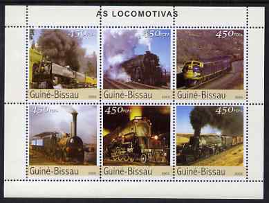 Guinea - Bissau 2003 Locomotives perf sheetlet containing 6 x 450 values unmounted mint Mi 2644-49, stamps on railways