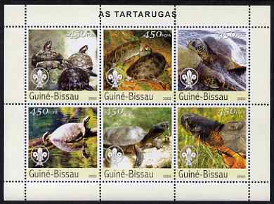 Guinea - Bissau 2003 Turtles perf sheetlet containing 6 x 450 values (each with Scout Logo) unmounted mint  Mi 2578-83, stamps on reptiles, stamps on animals, stamps on turtles, stamps on scouts
