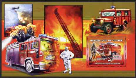 Guinea - Conakry 2006 European Fire Engines perf s/sheet #2 containing 1 value (French) unmounted mint , stamps on fire, stamps on aviation, stamps on helicopters, stamps on jeeps