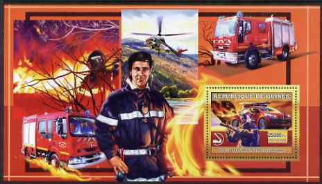 Guinea - Conakry 2006 European Fire Engines perf s/sheet #3 containing 1 value (French Peugeot) unmounted mint , stamps on fire, stamps on aviation, stamps on helicopters, stamps on 