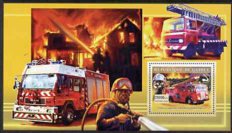 Guinea - Conakry 2006 European Fire Engines perf s/sheet #4 containing 1 value (English Dennis PAX11) unmounted mint , stamps on fire, stamps on 