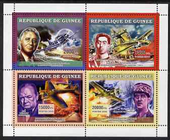 Guinea - Conakry 2006 Military Aircraft & Personalities perf sheetlet containing 4 values unmounted mint, stamps on personalities, stamps on aviation, stamps on usa presidents, stamps on roosevelt, stamps on americana, stamps on churchill, stamps on heinkel, stamps on london, stamps on de gaulle, stamps on  ww2 , stamps on 