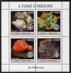 St Thomas & Prince Islands 2004 Minerals perf sheetlet containing 4 values (with Scout & Rotary Logos) unmounted mint, Mi 2483-86, stamps on minerals, stamps on scouts, stamps on rotary