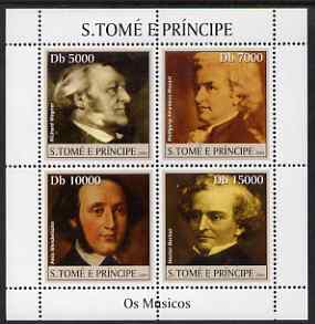 St Thomas & Prince Islands 2004 Classical Composers perf sheetlet containing 4 values unmounted mint, Mi 2503-06, stamps on personalities, stamps on music, stamps on composers