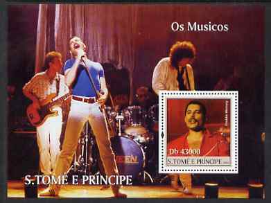 St Thomas & Prince Islands 2004 Freddie Mercury & Queen perf s/sheet containing 1 value unmounted mint  Mi BL 491, stamps on personalities, stamps on music, stamps on pops, stamps on rock
