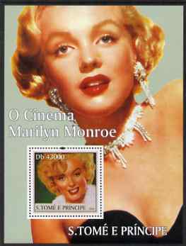 St Thomas & Prince Islands 2004 Cinema Stars perf s/sheet containing 1 value (Marilyn Monroe)  unmounted mint  Mi BL 490, stamps on personalities, stamps on movies, stamps on films, stamps on cinema, stamps on marilyn, stamps on women