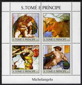 St Thomas & Prince Islands 2004 Art of Michelangelo perf sheetlet containing 4 values unmounted mint, Mi 2523-26, stamps on personalities, stamps on arts, stamps on michelangelo