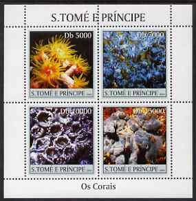 St Thomas & Prince Islands 2004 Coral perf sheetlet containing 4 values unmounted mint, Mi 2491-94, stamps on marine life, stamps on coral