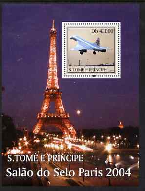 St Thomas & Prince Islands 2004 Paris perf s/sheet containing 1 value unmounted mint  Mi BL 501, stamps on , stamps on eiffel tower, stamps on concorde, stamps on aviation, stamps on 