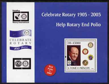 St Thomas & Prince Islands 2004 Centenary of Rotary International #2 perf s/sheet containing 1 value unmounted mint  Mi BL 507, stamps on rotary, stamps on deseases, stamps on polio, stamps on medical