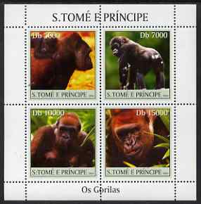 St Thomas & Prince Islands 2004 Gorillas perf sheetlet containing 4 values unmounted mint, Mi 2613-16, stamps on animals, stamps on apes, stamps on gorillas