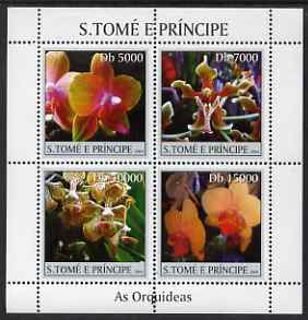 St Thomas & Prince Islands 2004 Orchids perf sheetlet containing 4 values unmounted mint, Mi 2579-82, stamps on flowers, stamps on orchids