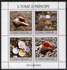St Thomas & Prince Islands 2004 Shells perf sheetlet containing 4 values unmounted mint, Mi 2584-87, stamps on marine life, stamps on shells
