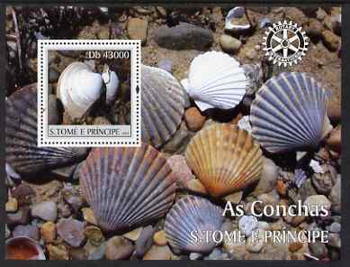 St Thomas & Prince Islands 2004 Shells perf s/sheet containing 1 value with Rotary Logo unmounted mint  Mi BL 505, stamps on marine life, stamps on shells, stamps on rotary