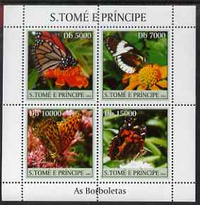 St Thomas & Prince Islands 2004 Butterflies perf sheetlet containing 4 values unmounted mint, Mi 2599-2602, stamps on butterflies, stamps on 