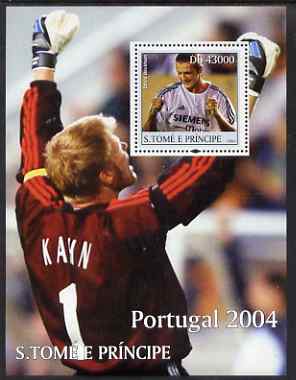 St Thomas & Prince Islands 2004 Football perf s/sheet containing 1 value (David Beckham) unmounted mint  Mi BL 502, stamps on football