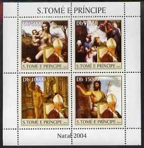 St Thomas & Prince Islands 2004 Christmas & Pope perf sheetlet containing 4 values unmounted mint, Mi 2659-62, stamps on christmas, stamps on pope, stamps on religion