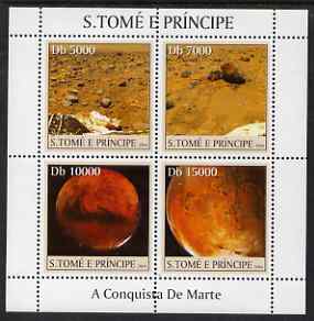 St Thomas & Prince Islands 2004 Conquest of Mars perf sheetlet containing 4 values unmounted mint, Mi 2644-47, stamps on space, stamps on planets, stamps on mars