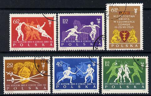 Poland 1963 Fencing World Championships set of 6 cto used, SG 1392-97, stamps on fencing  sport
